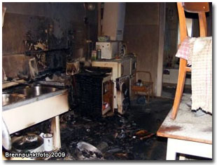Küche nach einem Brandereignis