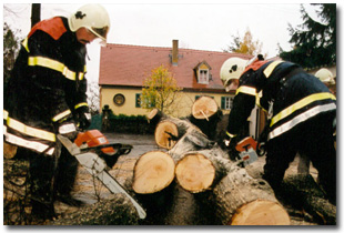 Unwettereinsatz in Hosterwitz gegenüber dem Weberhaus, um 1995